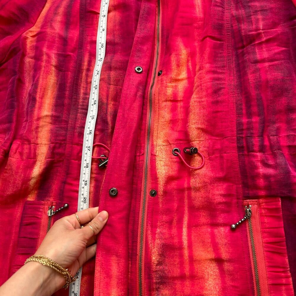 Chico's Womens Red/Pink Artsy Old Money Full Zip 3/4 Slv Cinch Jacket Sz 3 Linen - Picture 6 of 7